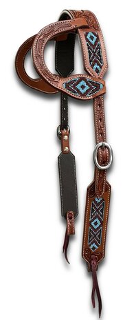 Two Ear  Western Hoofdstel met Beads Blue Brown Red