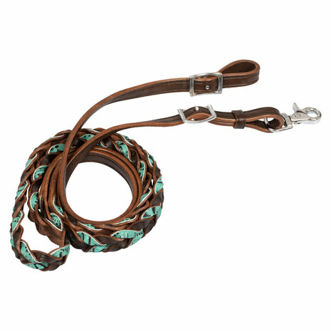 Pool&#039;s Closed Braided Barrel Reins Turquoise