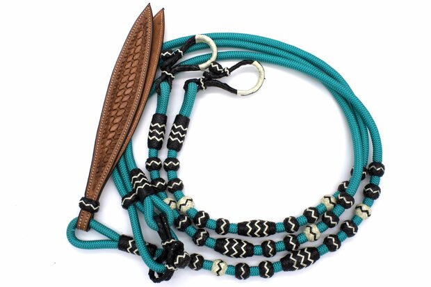 Nylon Romal-teugels in turquoise met rawhide