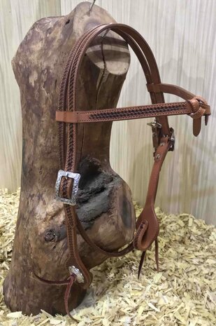 Western Hoofdstel futurity browband, with silver buckles and conchos